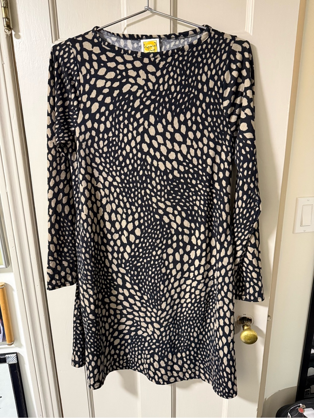 Women’s Black and Cream Long Sleeve Printed Dress